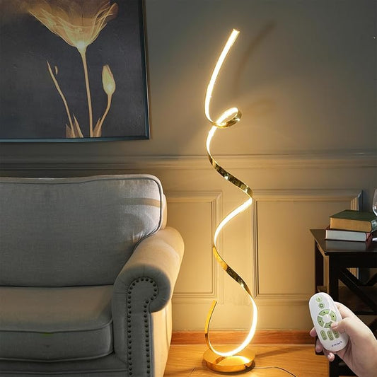 3 Color Temperature LED 60W 59inches Golden Electroplated Floor Lamp with Remote Control for Living Room,Bedroom,Office Lighting.(Gold)