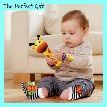 Foot Finders & Wrist Rattles for Infants - Developmental Texture Toys for Babies - Infant Socks & Baby Wrist Rattle - Newborn Toys for Girls Boys 0-3 3-6 6-9 Months