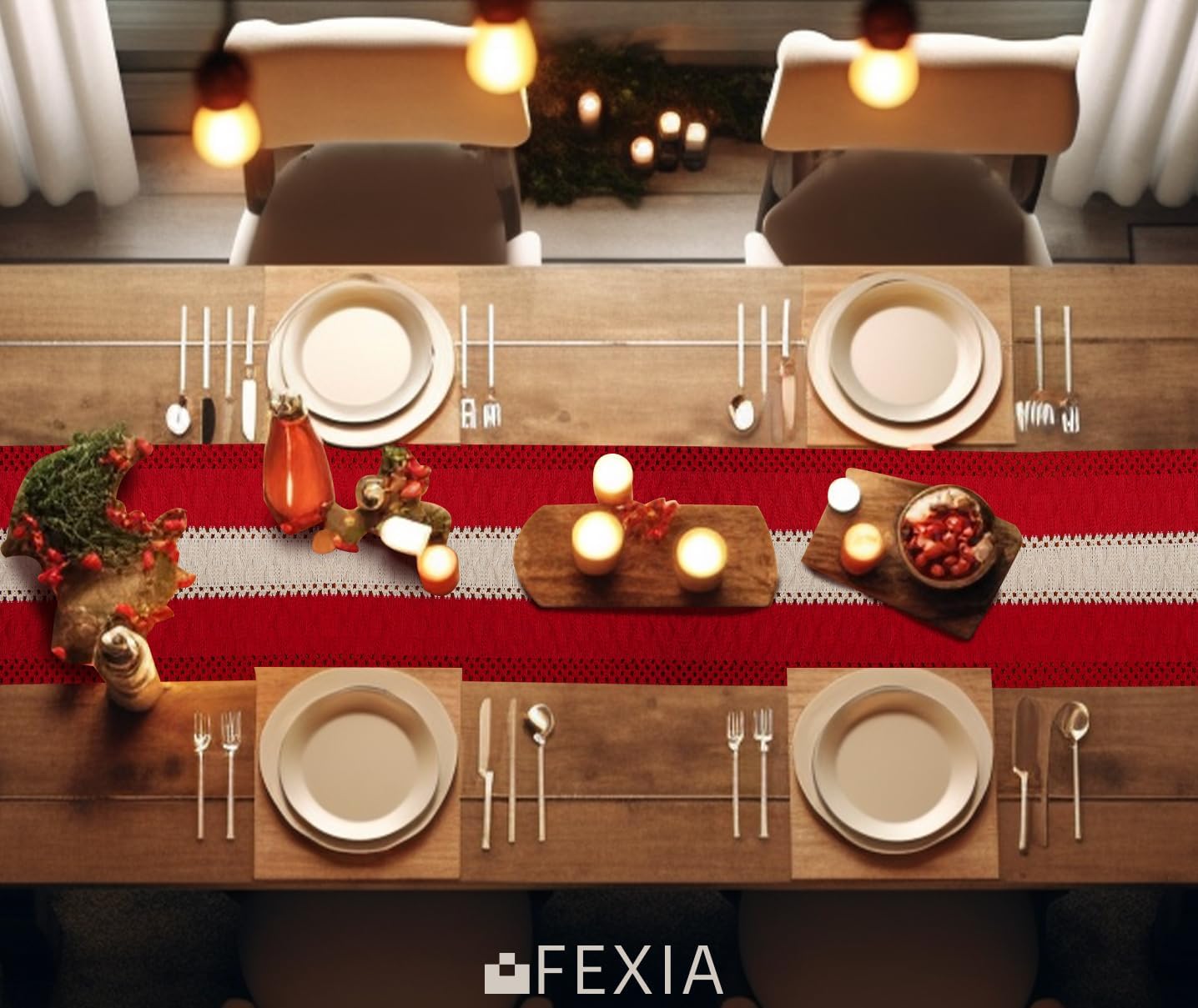 FEXIA Boho Red Table Runner for Holiday Decoration 72 Inches Long Red & Cream Christmas Table Decor for Home Party (13x72 Inches)