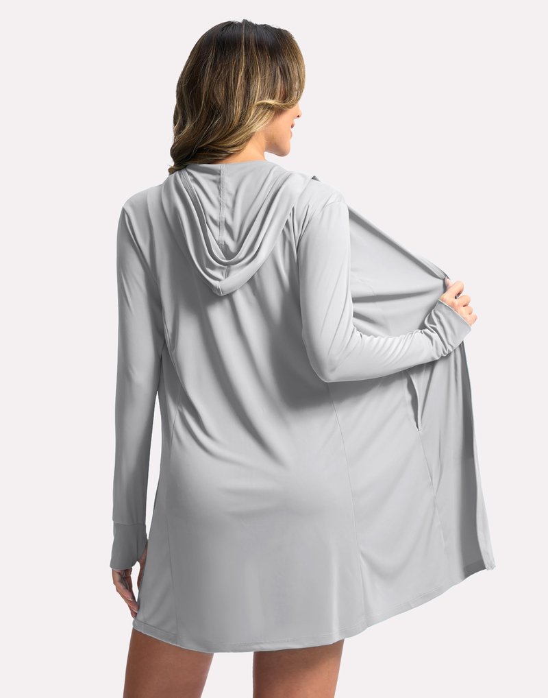 Soothfeel Women's UPF 50+ Swim Cover Up Sun Protection Hoodie SPF Lightweight Jacket Long Sleeve Beach Cover Ups for Women (Light_Grey,M)