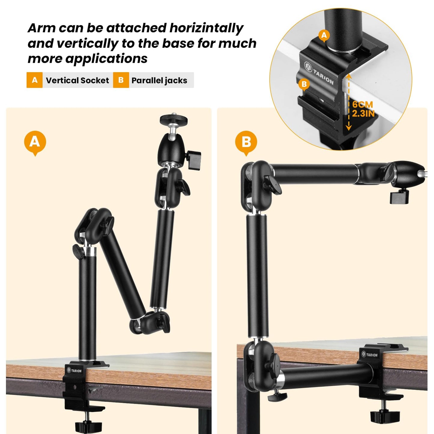 TARION Desk Camera Mount Stand Heavy Duty Articulated Camera Arm Articulating Table Mount Camera Stand Adjustable Flexible Gear Joints TKA01-L