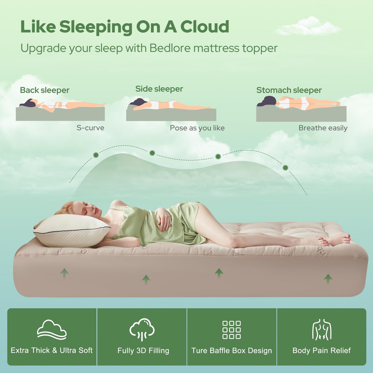 BEDLORE Twin Mattress Topper Viscose Derived from Bamboo, Thick Pillow Top Mattress Pad with Stretchable Pockets for 6"-15" Mattress, Soft Breathable Mattress Topper for Back Pain Relief(Beige)