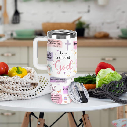 Christian Gifts for Women 40oz Tumbler - I Am a Child of God Insulated Travel Mug with Handle & Straw - Birthday Christmas Gifts, Inspirational Religious Catholic Baptism Confirmation Gift for Her