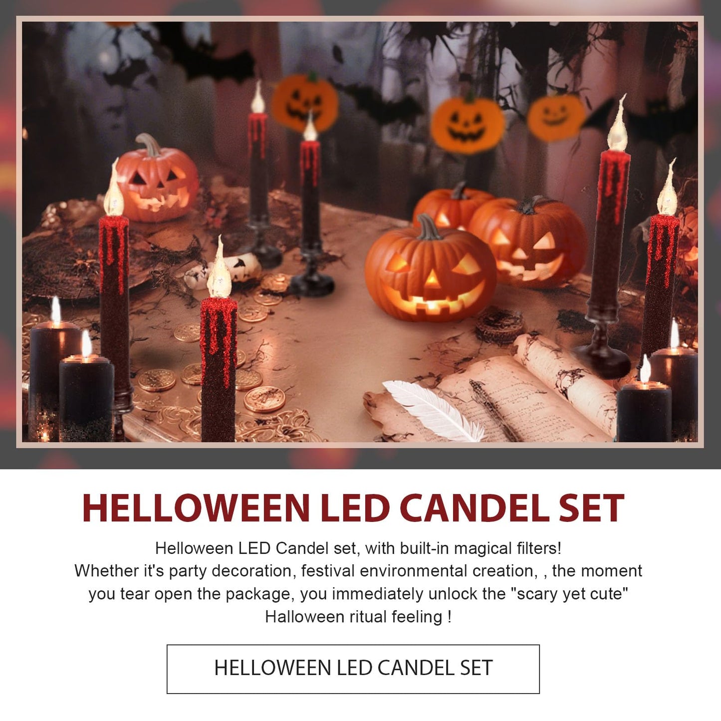 Nicrolandee Halloween Decorations, 2 PCS Blood Dripping Flameless Candles Led Taper Candle with Remote Control, Amber Warm Yellow Flickering Candle for Halloween Home Decor, Horror Party Decorations