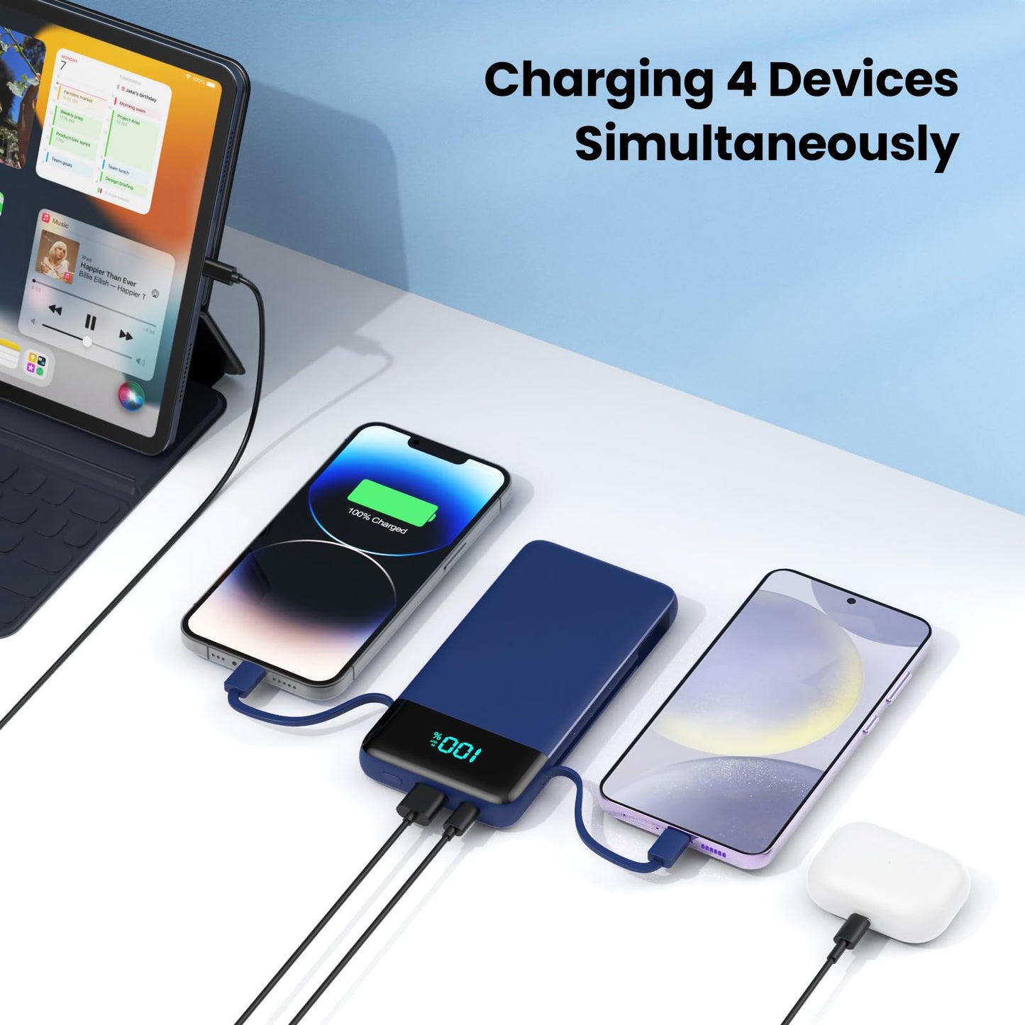 Portable Charger for iPhone with Built in Cables and Wall Plug,Upgraded 13800mAh Fast Charging USB C Power Bank,4 Outputs Travel Essential Battery Pack Compatible with iPhone 15/14/13,Samsung-Purple