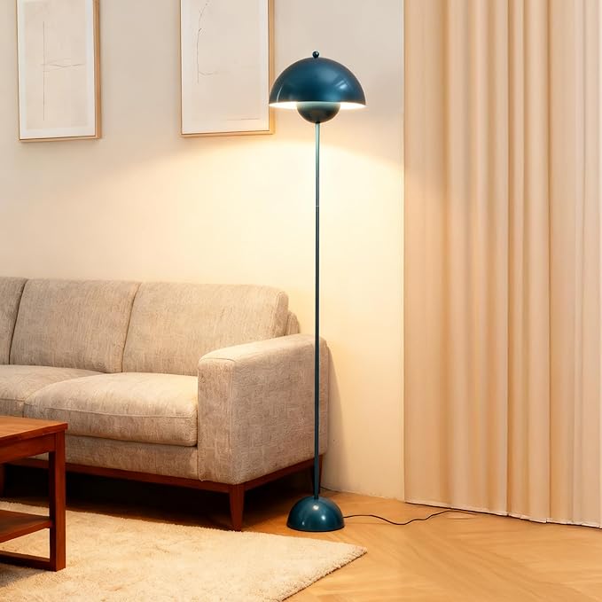 SUNLLOK Flower Pot Floor Lamp for Living Room, Metal Dome Lampshade Standing Floor Lamp with Foot Switch, Modern Reading Floor Light Fixture for Kitchen Island, Bedroom, Restaurant (Pearl Blue)