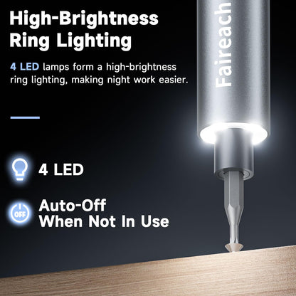 Faireach 65-IN-1 Mini Electric Screwdriver Cordless, 500mAh Precision Screwdriver Magnetic Bits Set with Case, 3 Torques Settings, LED lights, Portable Repair Tool Kit for Electronics Phone Watch