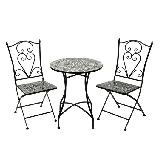 Alpine Corporation Indoor/Outdoor Marbled Glass Mosaic 3-Piece Bistro Set Folding Table and Chairs Patio Seating