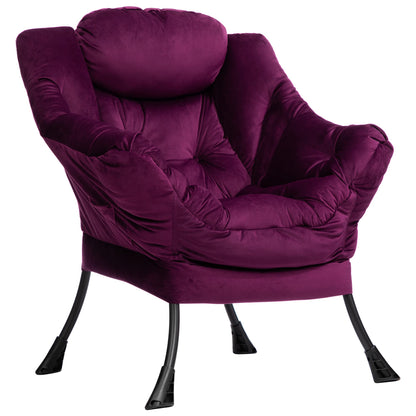 HollyHOME Lazy Chair with Armrest and Side Pocket, Comfy Accent Lounge Chair,Leisure Sofa Armchair for Living Room, Bedroom, Dorm, or Small Spaces, Oversized Reading Sofa Chair,Velvet Deep Purple