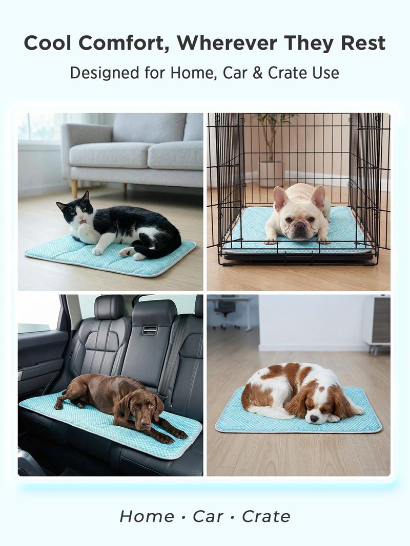 furrybaby Dog Cooling Mat Dog Bed mat, Extra-Thick Dog Crate Pad, Cat Bed, Washable Pet-Safe Magic Cooling Pad for Dogs Cats, Long Lasting Cooling for Crate Bed Indoor Outdoor Summer, 30x20, Sea