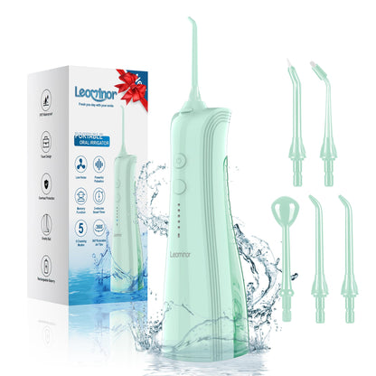 Leominor Water Dental Flosser - 5 Modes Cordless Portable Oral Irrigator, IPX7 Waterproof, Rechargeable Teeth Cleaner Upgrade Datchable Tank Professional Flossing Cleaning Pick for Home Travel (Black)