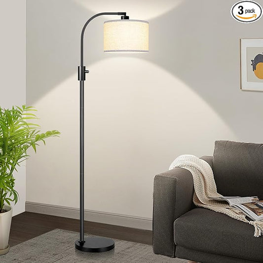[Upgraded] Dimmable Black Floor Lamp, 1200 Lumens LED Edison Bulb Included, Arc Floor Lamp for Living Room Modern Standing Tall Floor Lamps with Linen Shade for Bedroom Office Reading Room Nursery