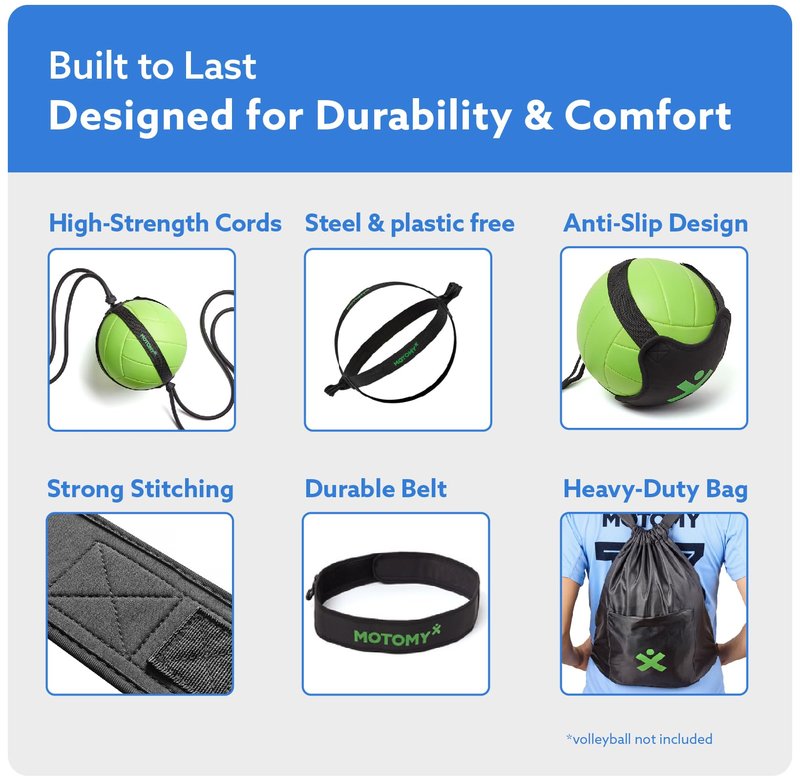 MOTOMY™ Volleyball Training Equipment Aid ‘VolleyPal’ – Solo Rebounder Trainer for Serve, Spike, Set & Pass; Indoor and Outdoor Volleyball Practice Equipment Gear, Volleyball Gifts for Teen Girls