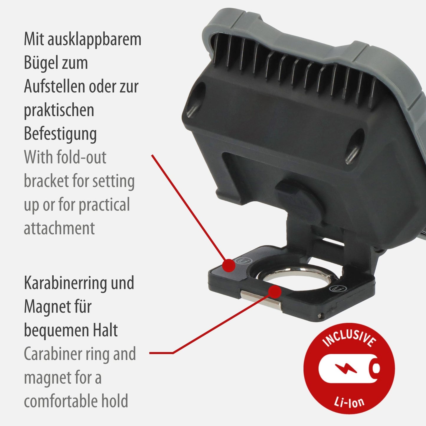 Brennenstuhl Rechargeable LED Work Light SH 1000 MAC (1000lm, IP54, Rechargeable LED Camping Light with Magnet and snap Ring, Robust housing)