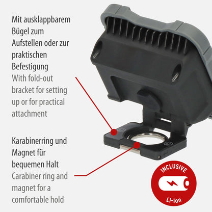 Brennenstuhl Rechargeable LED Work Light SH 1000 MAC (1000lm, IP54, Rechargeable LED Camping Light with Magnet and snap Ring, Robust housing)