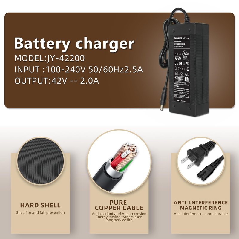 UL Certified 36V-42V 2A Fast Charger for 36V Electric Scooter Lithium Battery Jetson Hoverboard Charger Replacement Compatible with Pocket Mod, Sports Mod, Electric Scooters