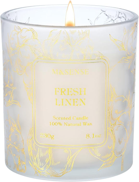 M&SENSE Fresh Linen Scented Vegan Soy Candles,Subtle Scented, No Toxin 8.1oz 42-Hour Long Burning Time,Calming Candles for Home Fragrance Office,Housewarming Gift for Women & Men
