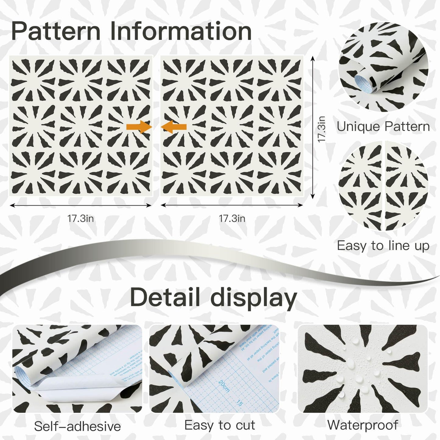 Fiula Boho Peel and Stick Wallpaper Vintage Wallpaper Geometric Wall Paper 393"×17.3" Black and Beige Retro Contact Paper Renter Friendly Self-Adhesive Waterproof Removable Bathroom Bedroom Vinyl