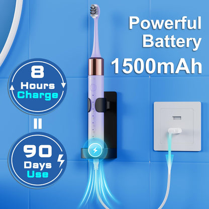 Sonic Electric Toothbrush for Adults and Kids, Comes with 10 Brush Heads & Travel Case, 5 Modes with 2 Minutes Built in Smart Timer, One Charge for 90 Days, 42,000 VPM Motor (Black)