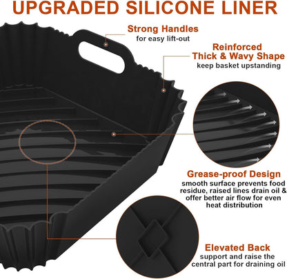 Air Fryer Silicone Liners Square 2 Pack 7.1 Inch Airfryer Liners 4-7 QT Reusable Air Fryer Liners Silicone Pot Oven Liner Baking Tray, Air Fryer Basket Silicone Mat Bowl Air Fryer Accessories Kitchen