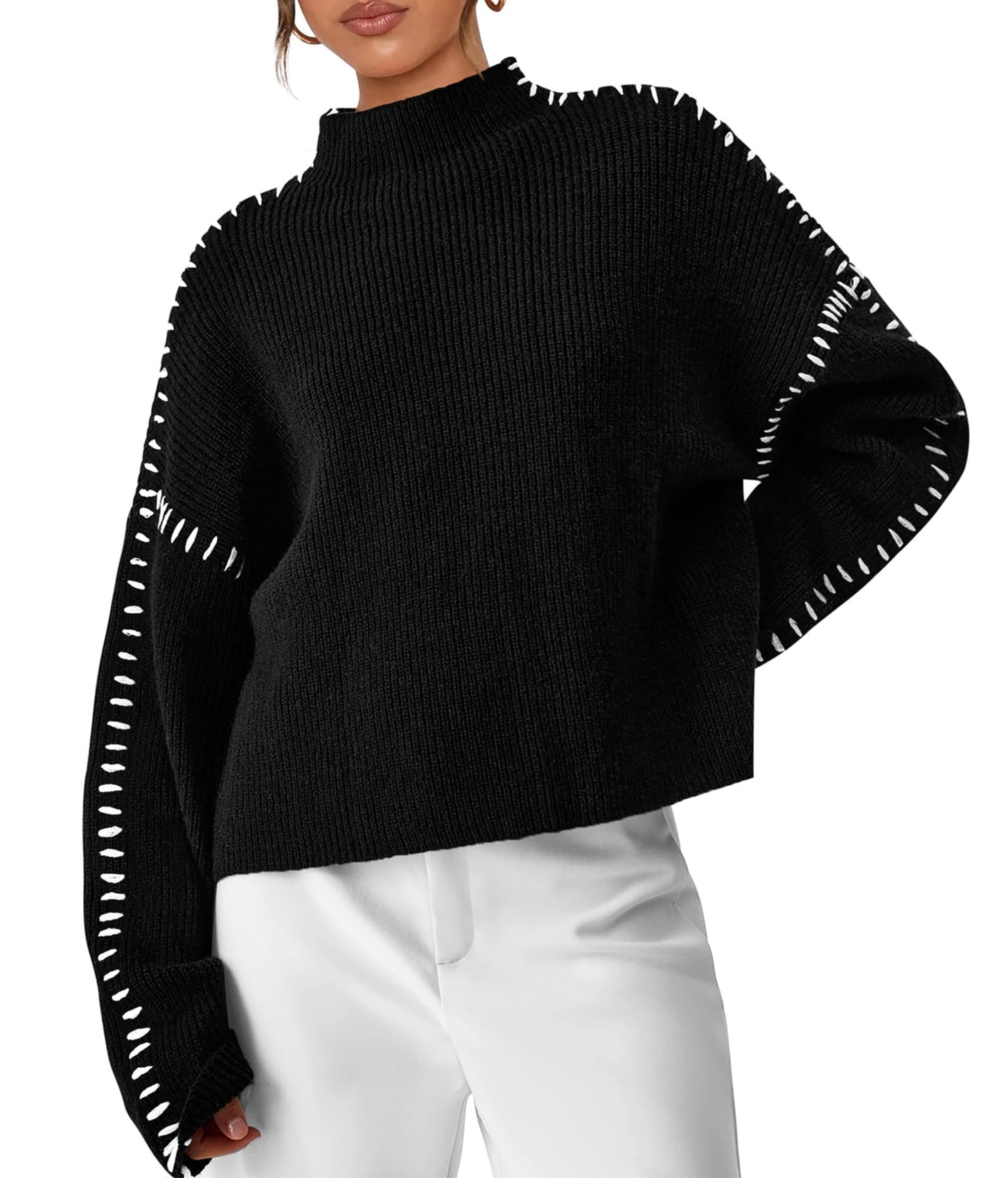 PRETTYGARDEN Women's Chunky Knit Sweaters 2025 Fall Long Sleeve Mock Neck Oversized Pullover Tops Winter Fashion Clothes (Black,Medium)