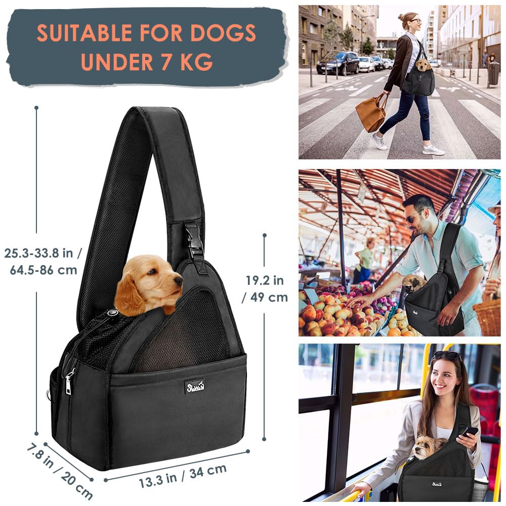 Nasjac Pet Dog Sling Carrier, Hands Free Papoose Front Carrier Small Dog Puppy Walking Breathable Mesh Hard Bottom Support Adjustable Padded Strap Pocket Safety Belt Travel Bag Washable