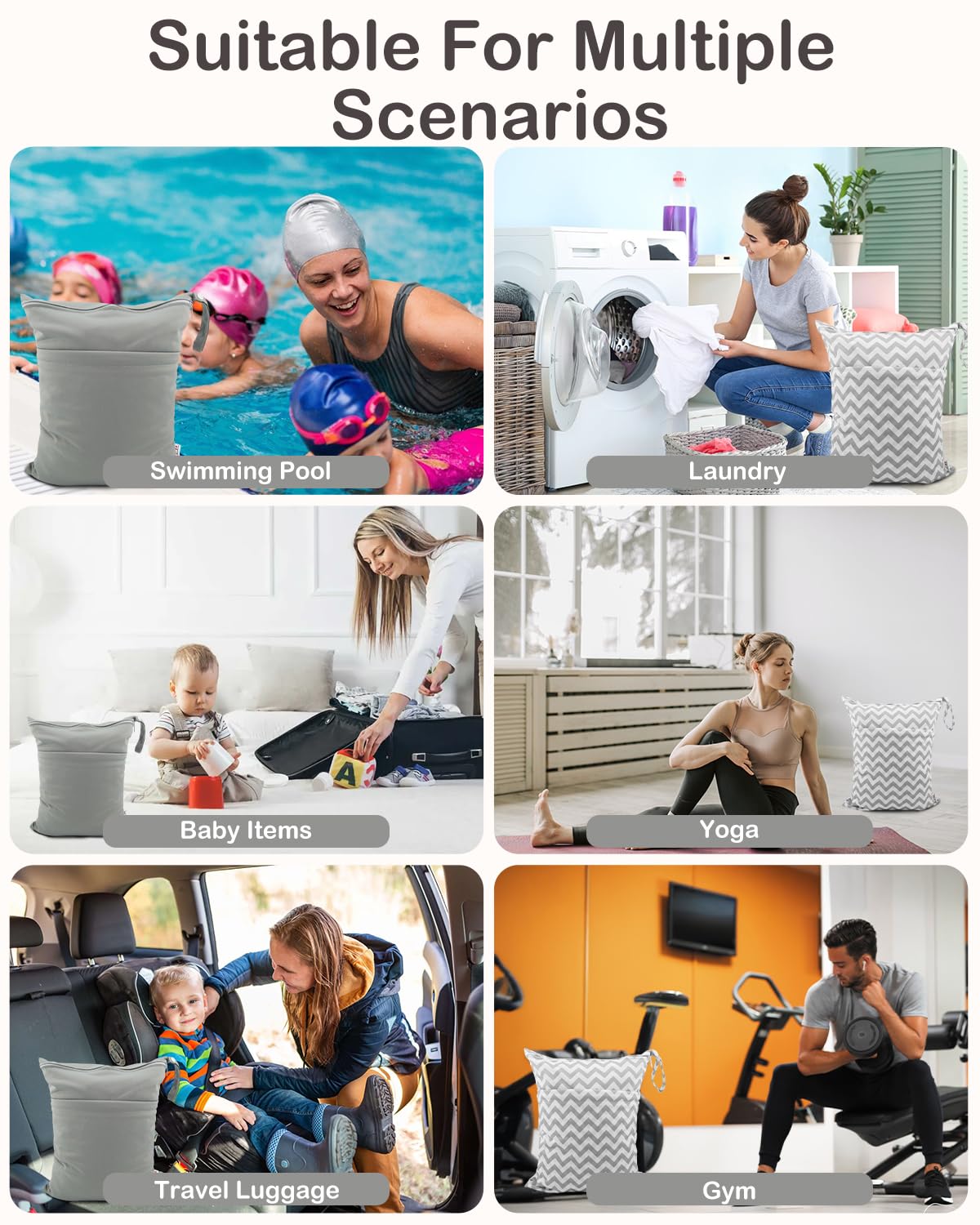 ALVABABY 2pcs Cloth Diaper Wet Dry Bags Waterproof Reusable with Two Zippered Pockets Travel Beach Pool Daycare Soiled Baby Items Yoga Gym Bag for Swimsuits or Wet Clothes L2933