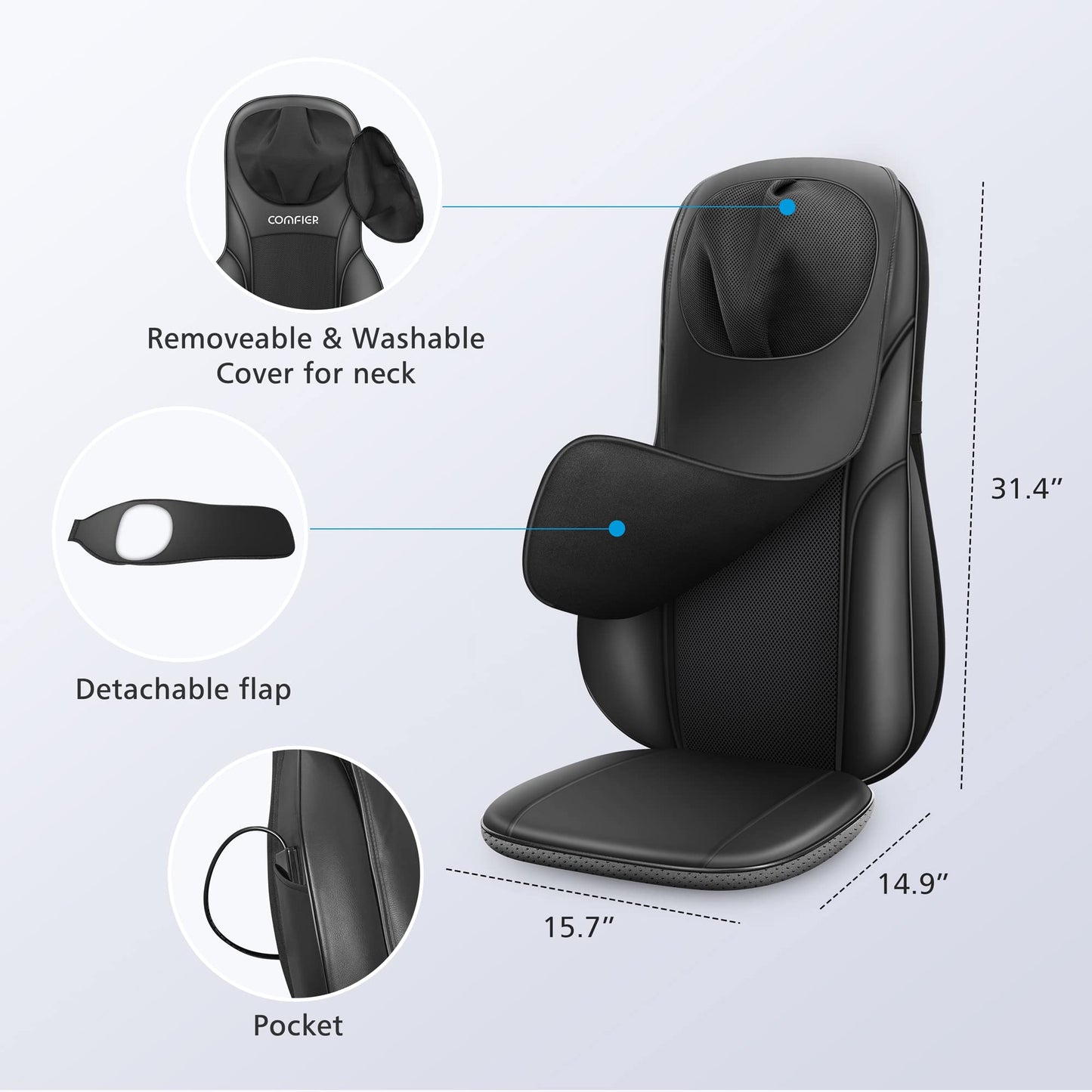 COMFIER Shiatsu Neck Back Massager with Heat, Adjustable Massage Chair Pad Back Support Massage Seat Cushion for Full Body Massager Gifts for Dad