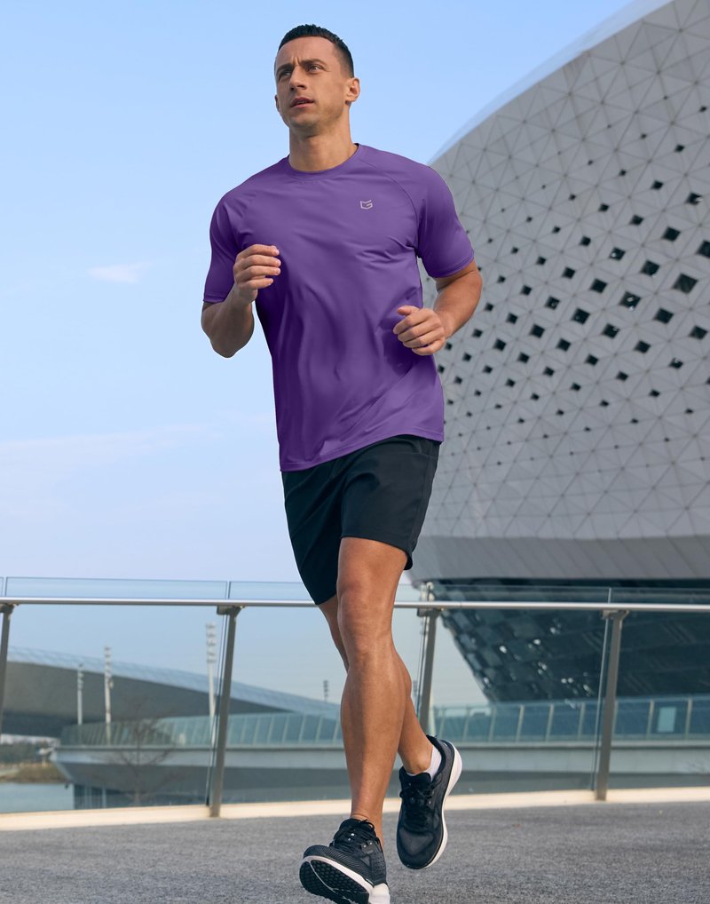 Men's Athletic Workout T-Shirts Moisture Wicking Cooling Running Shirts Short Sleeve Performance Tee for Gym Tennis(Purple,4XL)