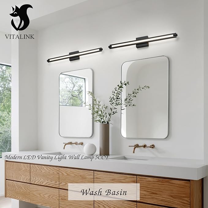 30" Long Vanity Light LED Bar Wall Light Over Bathroom Vanity Mirror Black LED Wall Lamp 5CCT(3000K/3800K/4500K/5200K/6000K) Dimmable Bathroom Wall Mount Lighting