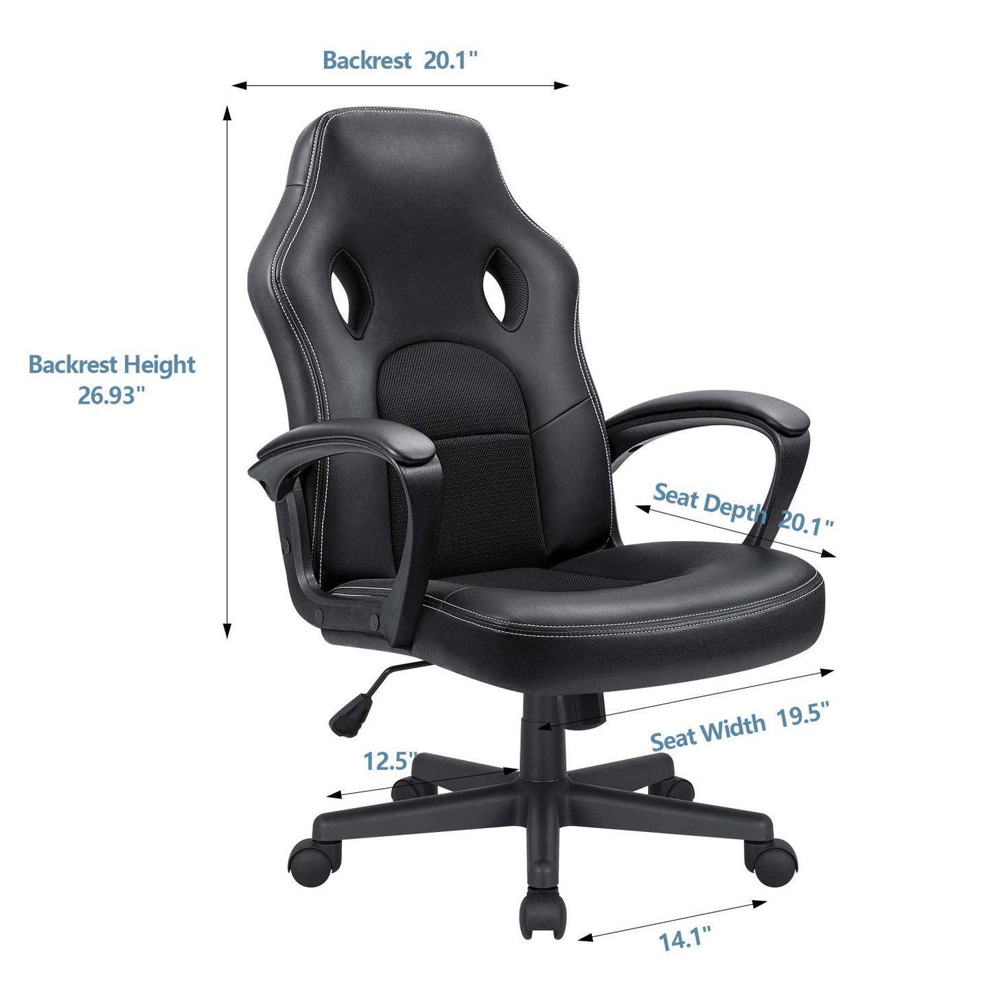 KaiMeng Office Gaming Chair High Back Leather Computer Chairs Ergonomic Height Adjustable Racing Game Desk Chair Executive Conference Task Chair (Black)
