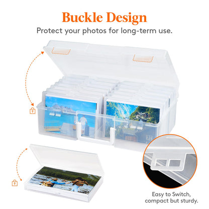 Lifewit Photo Storage Box 4x6 Photo Case, 14 Inner Photo Keeper, Clear Photo Boxes Storage with 1 Sheet Label Sticker, Plastic Craft Storage Box with lids for Cards Pictures Stamps Office Supplies