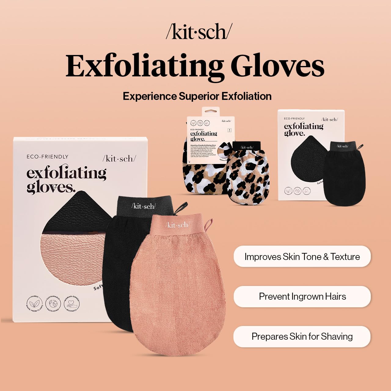 Kitsch Exfoliating Glove – Korean Exfoliating Mitt & Deep Exfoliating Body Scrubber for Shower, Bath | Body Exfoliator, Dead Skin Remover | Skin Care for Smooth, Renewed Skin - 1pc, Leopard