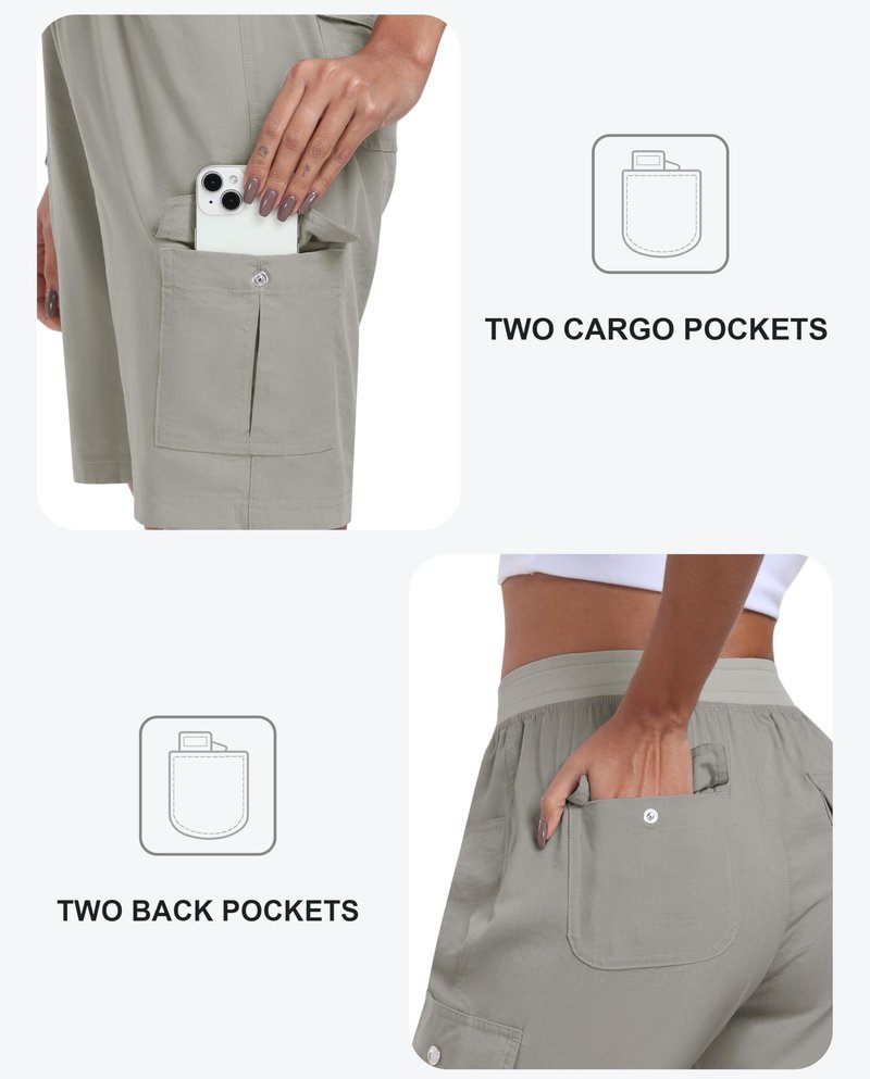 MoFiz Hiking Shorts for Women Quick Dry Athletic Cargo Shorts Lightweight Summer Running Shorts with Pockets Grey Khaki XL