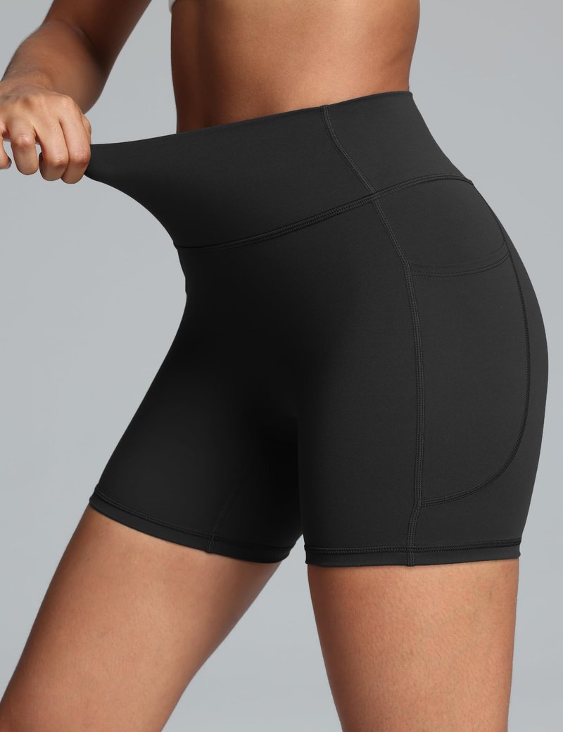 Olmlmt Biker Shorts Women with Pockets High Waisted Spandex Workout Shorts for Yoga Gym Running Black
