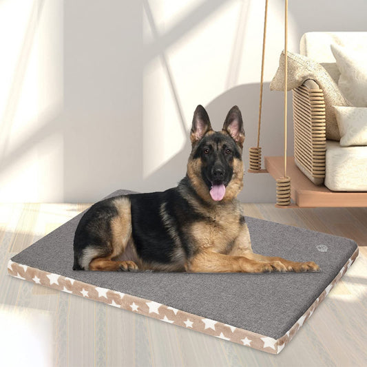 EMPSIGN Supportive Dog Bed (122x76x7.6cm), Dog Crate Mat Reversible (Cool & Warm), Removable Washable Cover, Waterproof Liner & High Density Foam, Pet Bed Mattress for Small to XX-Large Dogs, Beige, Star