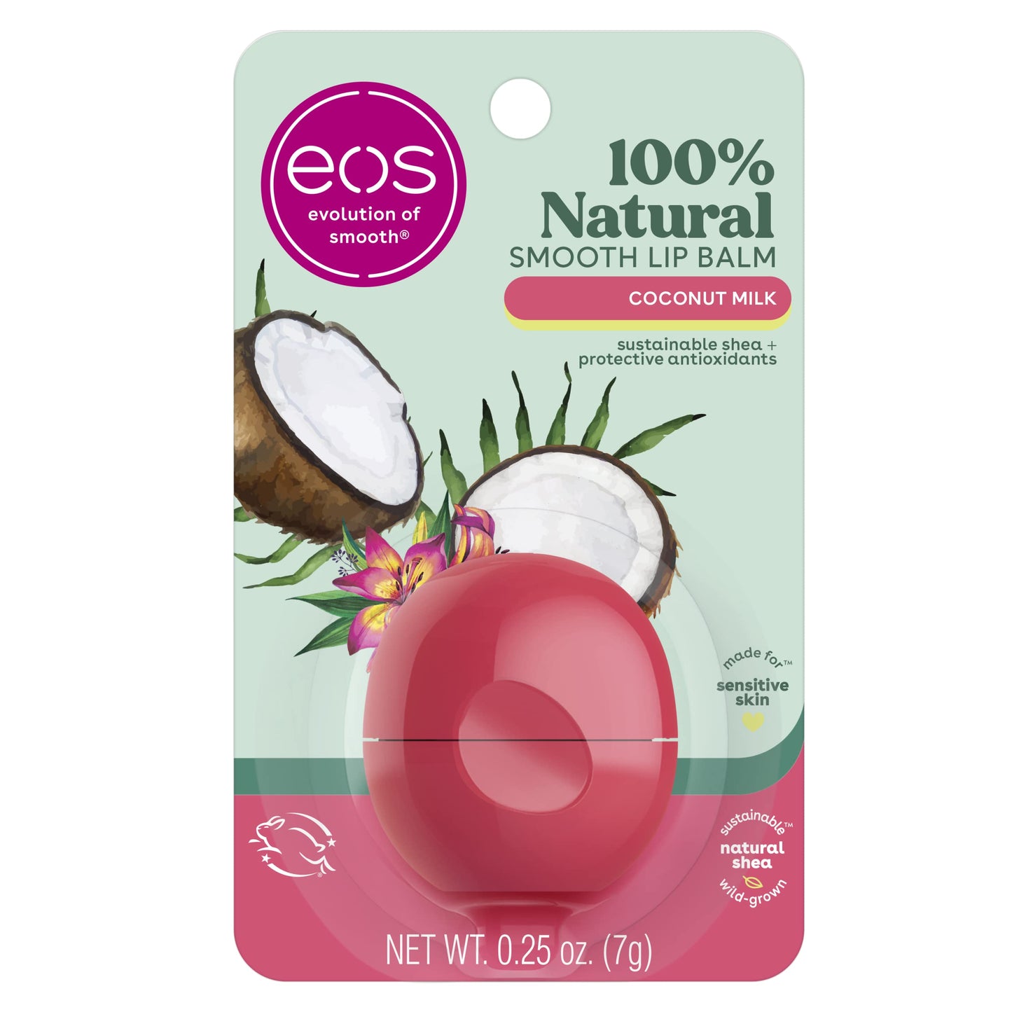 eos 100% Natural & Organic Lip Balm- Strawberry Sorbet, All-Day Moisture, Dermatologist Recommended for Sensitive Skin, Lip Care Products, 0.25 oz