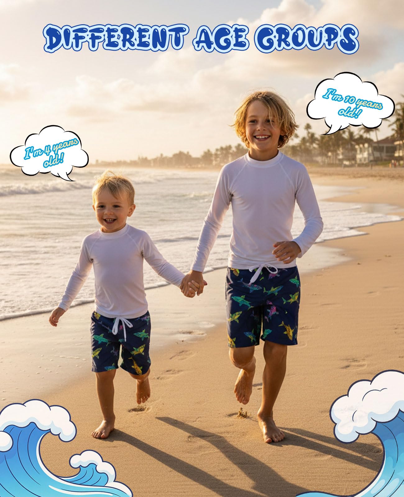 Cozople Boys Swim Trunks with Compression Lining Quick Dry Swim Shorts Swimwear Cute Shark Boxer Brief Lined Board Shorts Swimwear Size 3-4