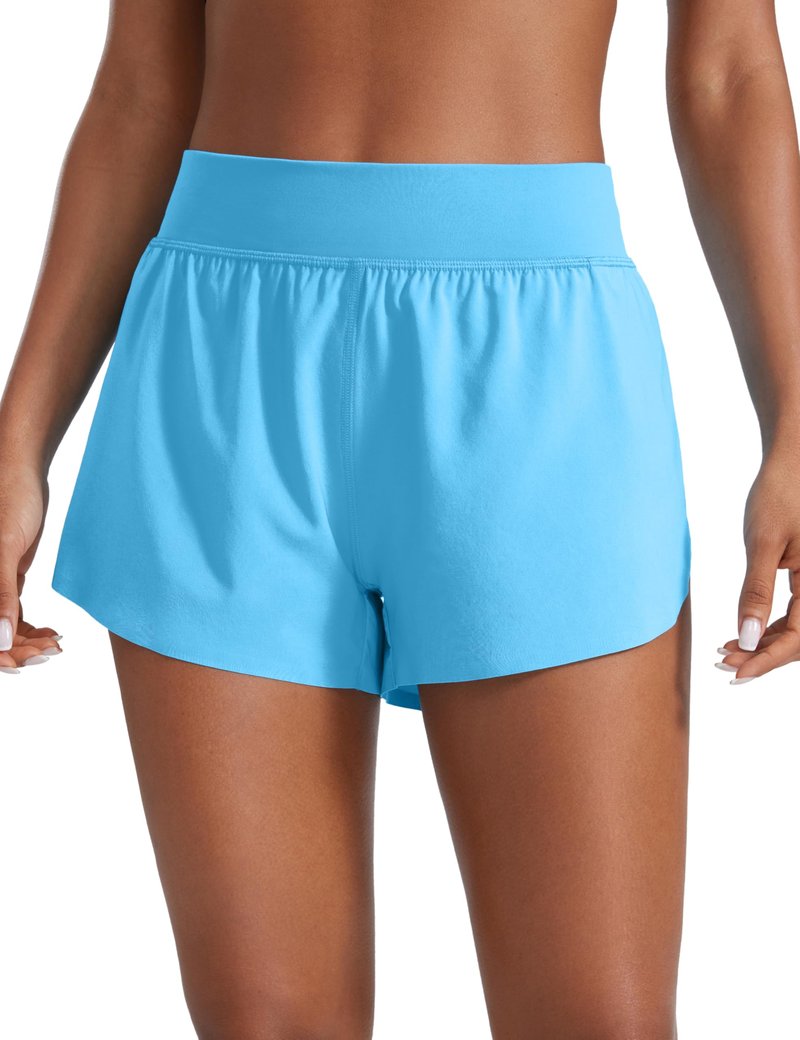 CRZ YOGA High Waisted Split Running Shorts for Women 3" - Comfy Mesh Liner for Workout Athletic GymTrack Quick Dry Kayak Blue X-Large