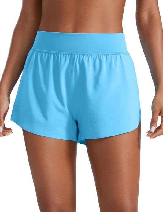 CRZ YOGA High Waisted Split Running Shorts for Women 3" - Comfy Mesh Liner for Workout Athletic GymTrack Quick Dry Kayak Blue X-Large