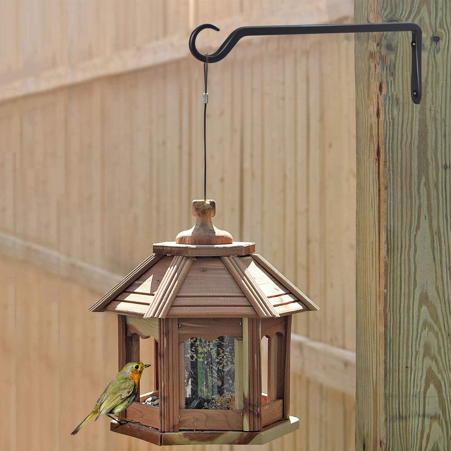 AILIN YELOKIE 2 Pack Premium Forged Wall Hook, Sturdy Hanging Plant Bracket, Elegant Hook for Bird Feeders, Planters, Lanterns, Wind Chimes Indoor Outdoor, Upgrade Black, 12 Inch