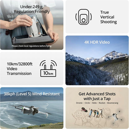 DJI Mini 3 – Lightweight 3x Mechanical Gimbal Mini Camera Drone with 4K HDR Video, 38-min Flight Time, up to 32800ft (10km) Video Transmission, True Vertical Shooting, GPS Auto Return Integrated