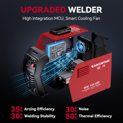 ARCCAPTAIN iControl MIG145 Pro 145A Flux Core MIG Welder 120V Welding Machine Gasless MIG Welder Flux MIG/MMA Stick/Lift TIG, 3 in 1 Welder Machine with Synergy, Portable Welder, APP Control