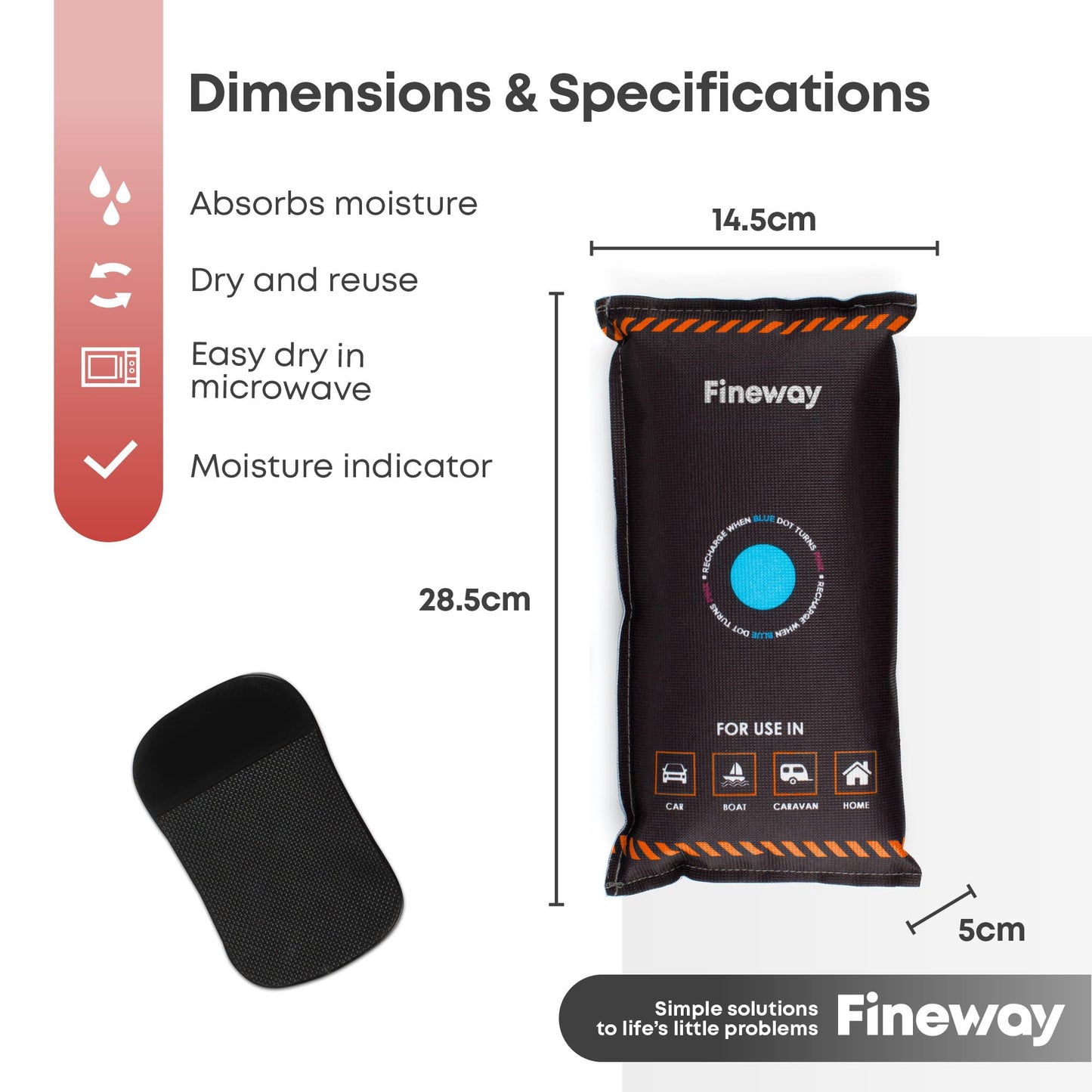 FiNeWaY 1kg Reusable Car Dehumidifier Bag, 2-Pack – Moisture & Condensation Absorbers with Anti-Slip Pads, Microwave Rechargeable for Cars, Vans & Caravans
