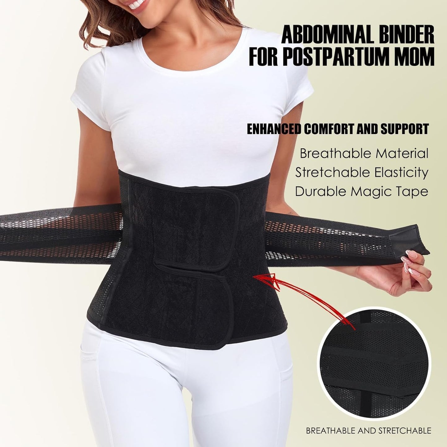 MAMODY Postpartum Belly Wrap – C Section Recovery Belt, Post Partum Women Belly Belt, Abdominal Binder After Pregnancy Postpartum Belly Band After Birth Brace (Black, S/M)