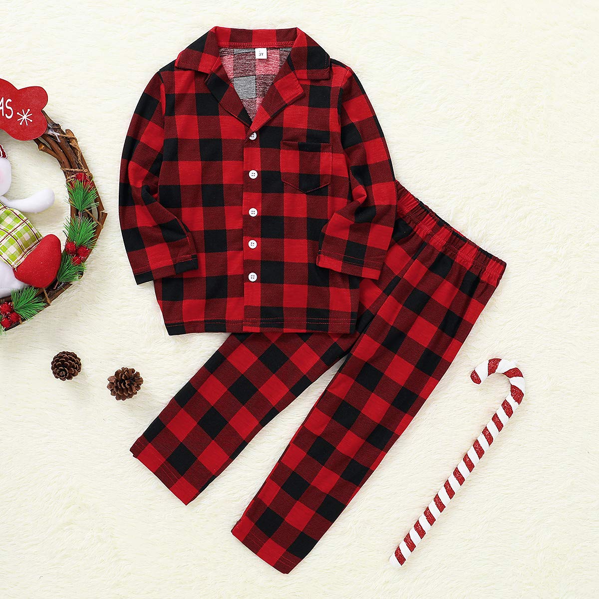 CARETOO Matching Family Pajamas Sets Long Sleeve Christmas Reindeer Plaid Pjs Striped Kids Holiday Sleepwear Homewear (Red, Medium/Women's)
