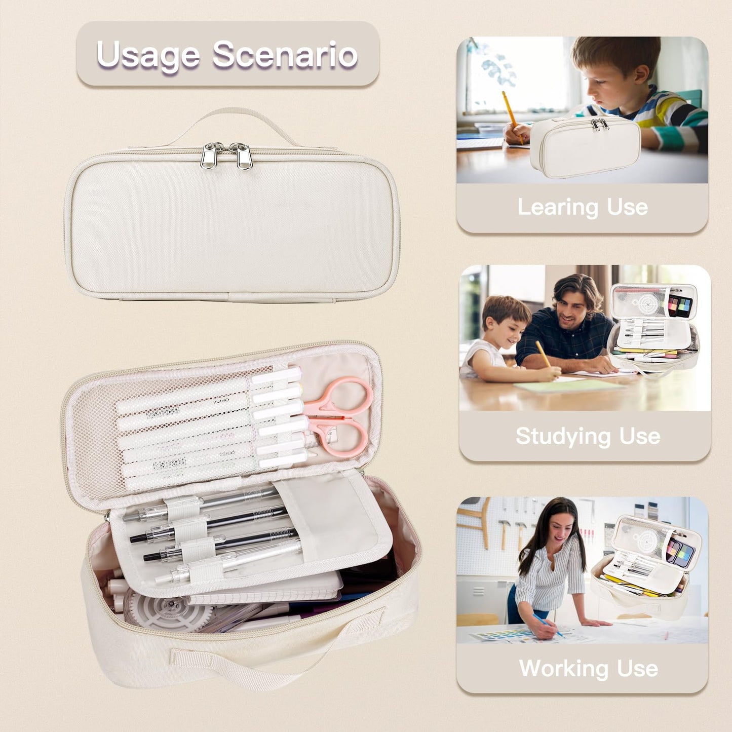 Hsmihair Big Capacity Pencil case pencil Bag Multifunctional Pencil Pouch with Compartmens, pencil box for girls boys Stationery Bag Pencil case Pouch Cosmetic 2100ML (White)