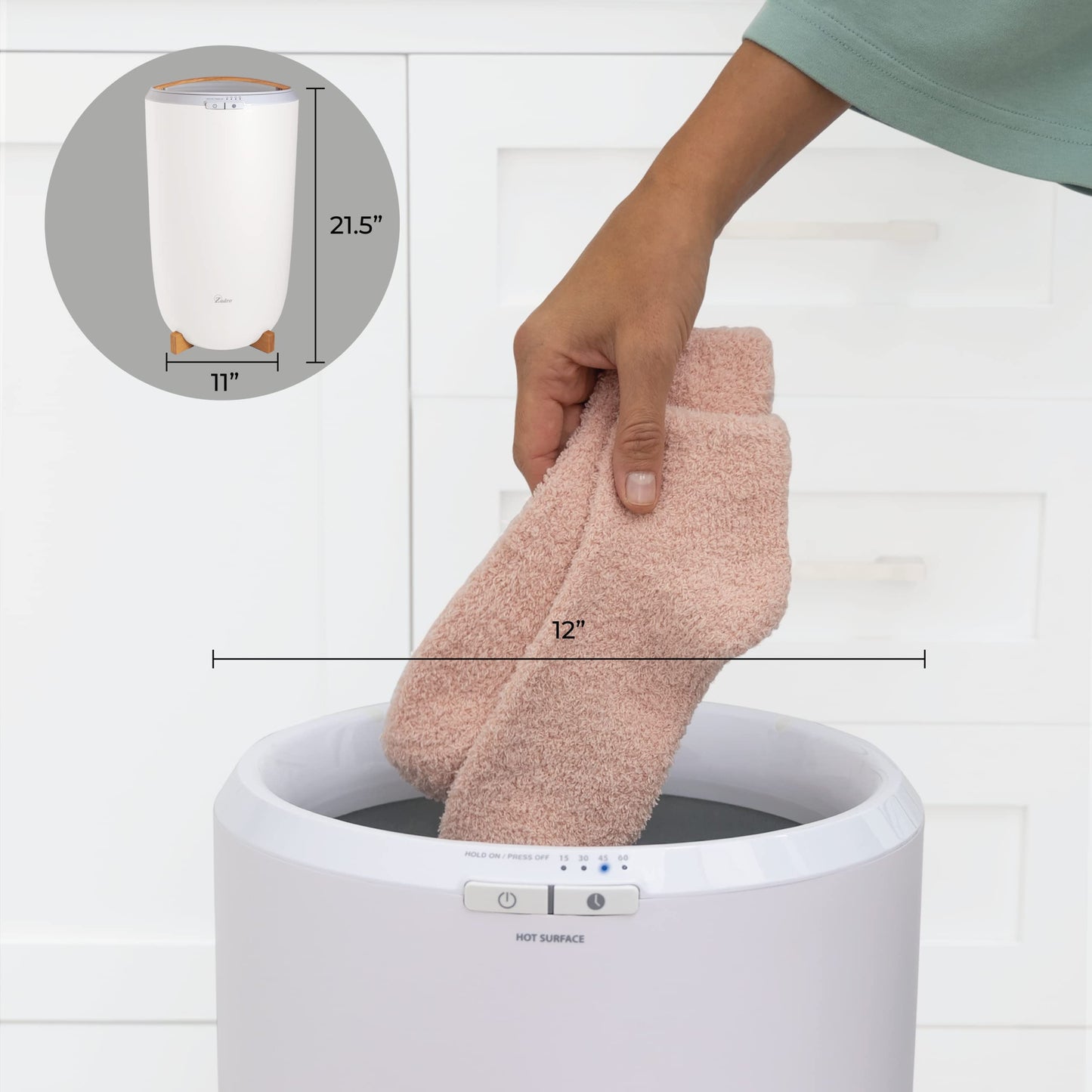 Zadro Large Hot Towel Warmer Bucket Timer Electric Towel Warmer for Bathroom Auto-Shut Off Heated Towel Warmer Spa (Large | 20L | 12" Dia. x 21" Tall, White)