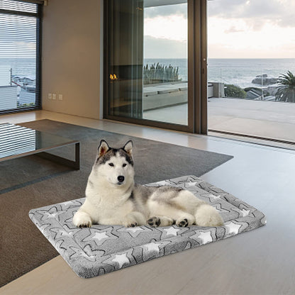 EMPSIGN Dog Bed Mat for Dog Cage (92 * 61 * 2.8cm, Dog Bed Pad Reversible (Cool & Warm), Machine Washable, Pet Sleeping Mat for Medium to Large Dogs, Grey, Star Pattern