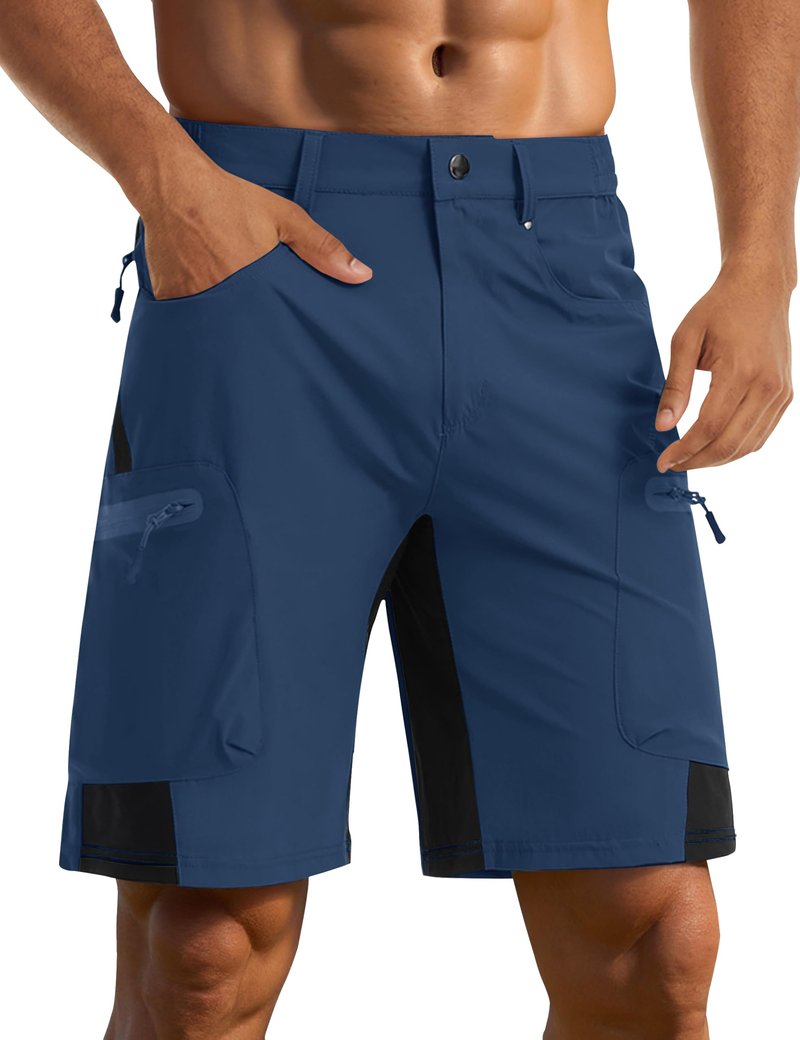 CRYSULLY Men's Summer Outdoor Shorts 9" Quick Dry Cargo Casual Work Hiking Dress Shorts Royal Blue M